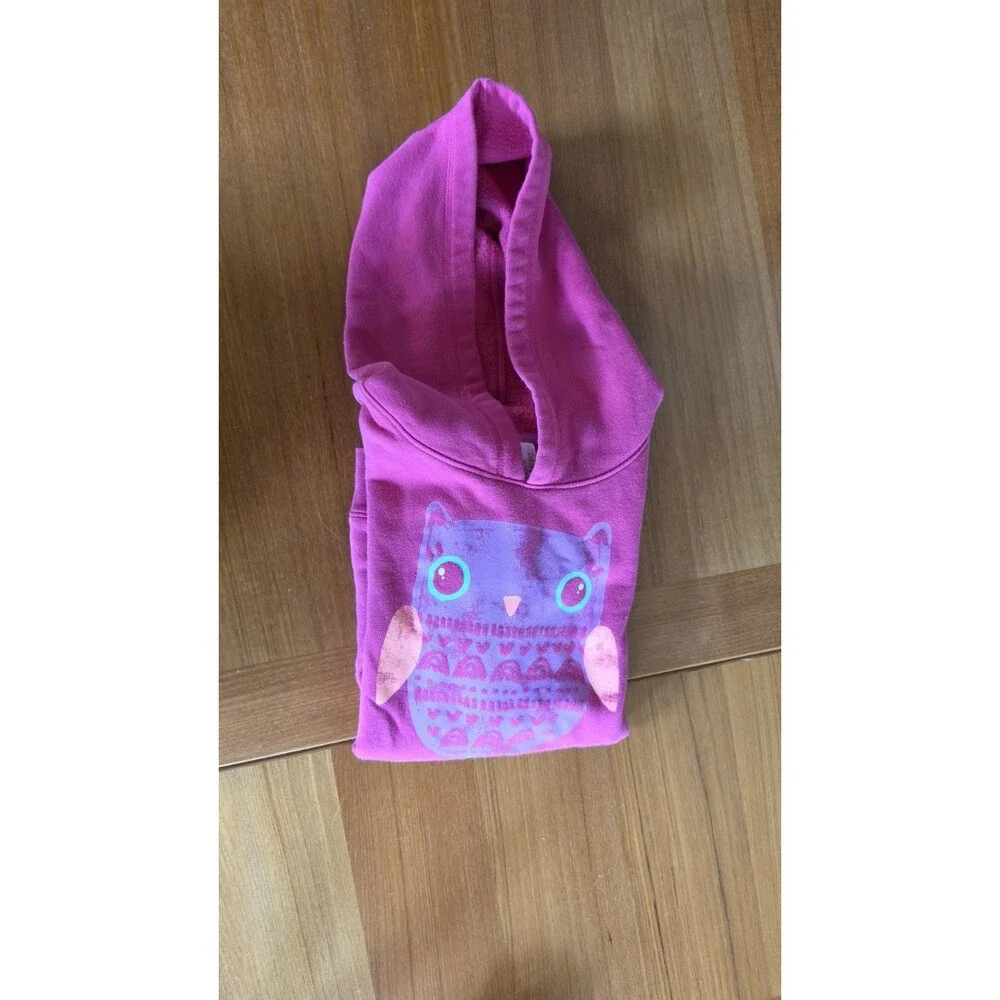 Cat & Jack Girl's Pink Owl Hooded Sweatshirt Size XL (14/16) READ Description